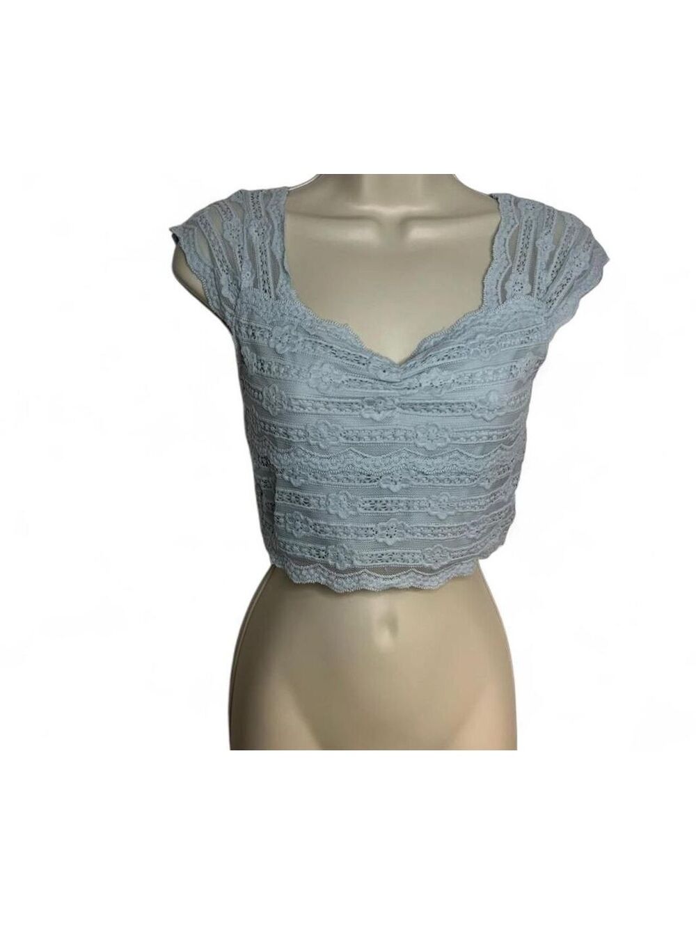 Charlotte Russe Top Medium Blue Sheer Lace Ruched Coquette Crop Tank